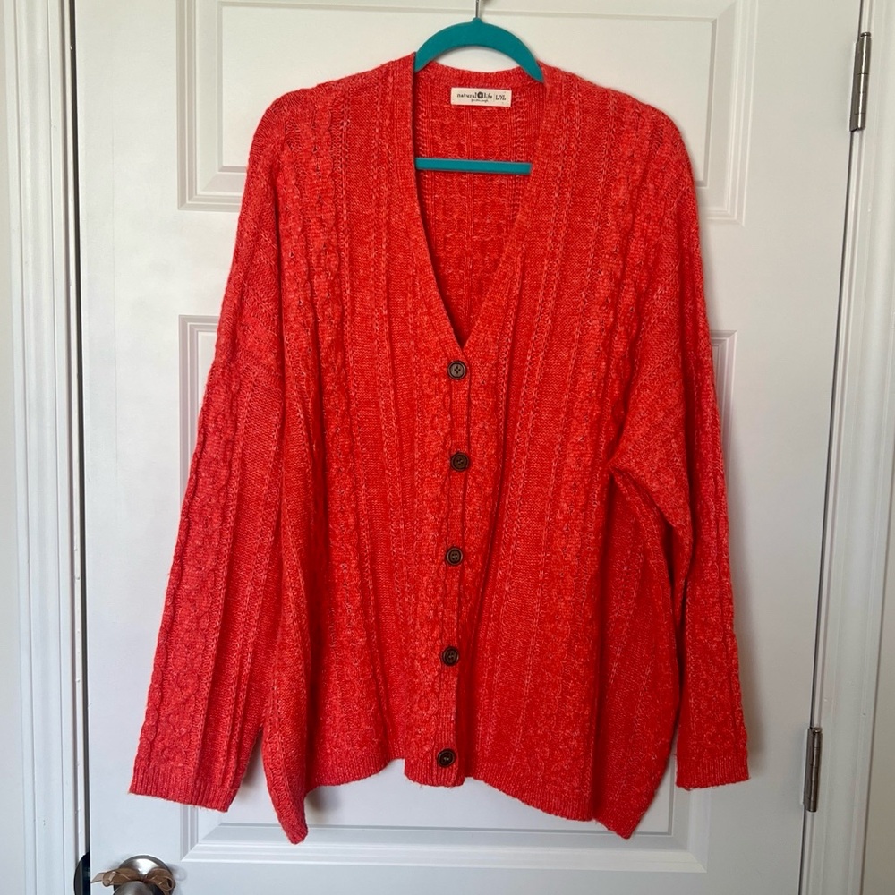 NATURAL LIFE Deep Orange Cable-Knit Button Cardigan
